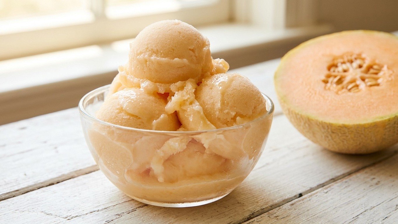 1 melon trop mûr, un congélateur et 5 minutes : j’ai servi ce sorbet à mes invités et ils m’ont demandé la marque de la glace
