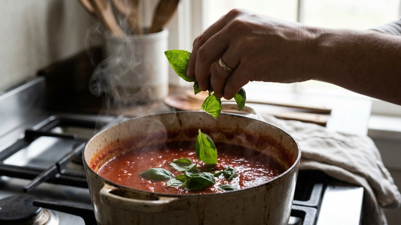 Tout le monde ajoute le basilic en début de cuisson dans la sauce tomate : en Italie, c'est la dernière chose qu'on fait