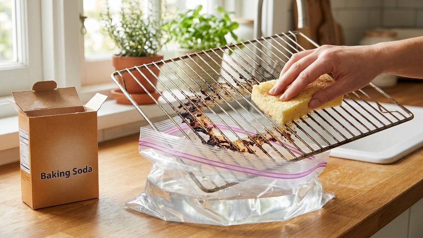 Fini le décapant pour four qui pique les yeux : depuis qu'il enferme sa grille une nuit avec ça, les résidus partent à l'é...
