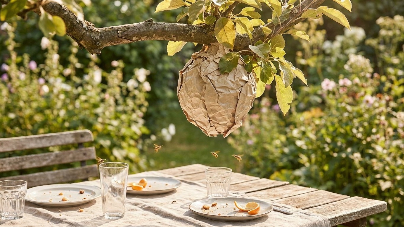 J’ai suspendu un faux nid en papier froissé au-dessus de ma table de jardin en plein mois d’août : au bout de trois jours,...
