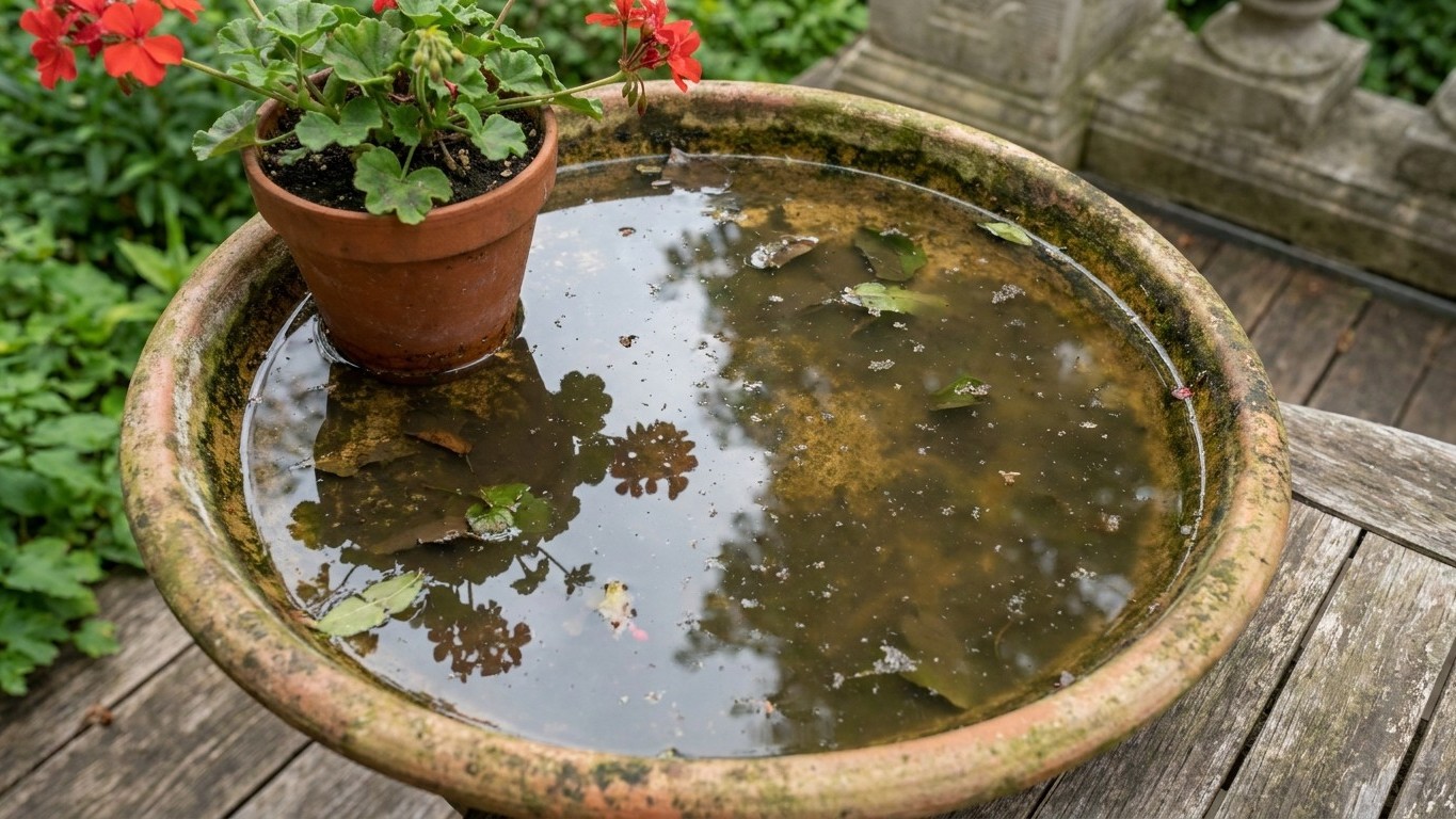On s'obstine tous à pulvériser la terrasse, alors que ce geste de deux secondes sous les pots coupe le cycle du moustique ...